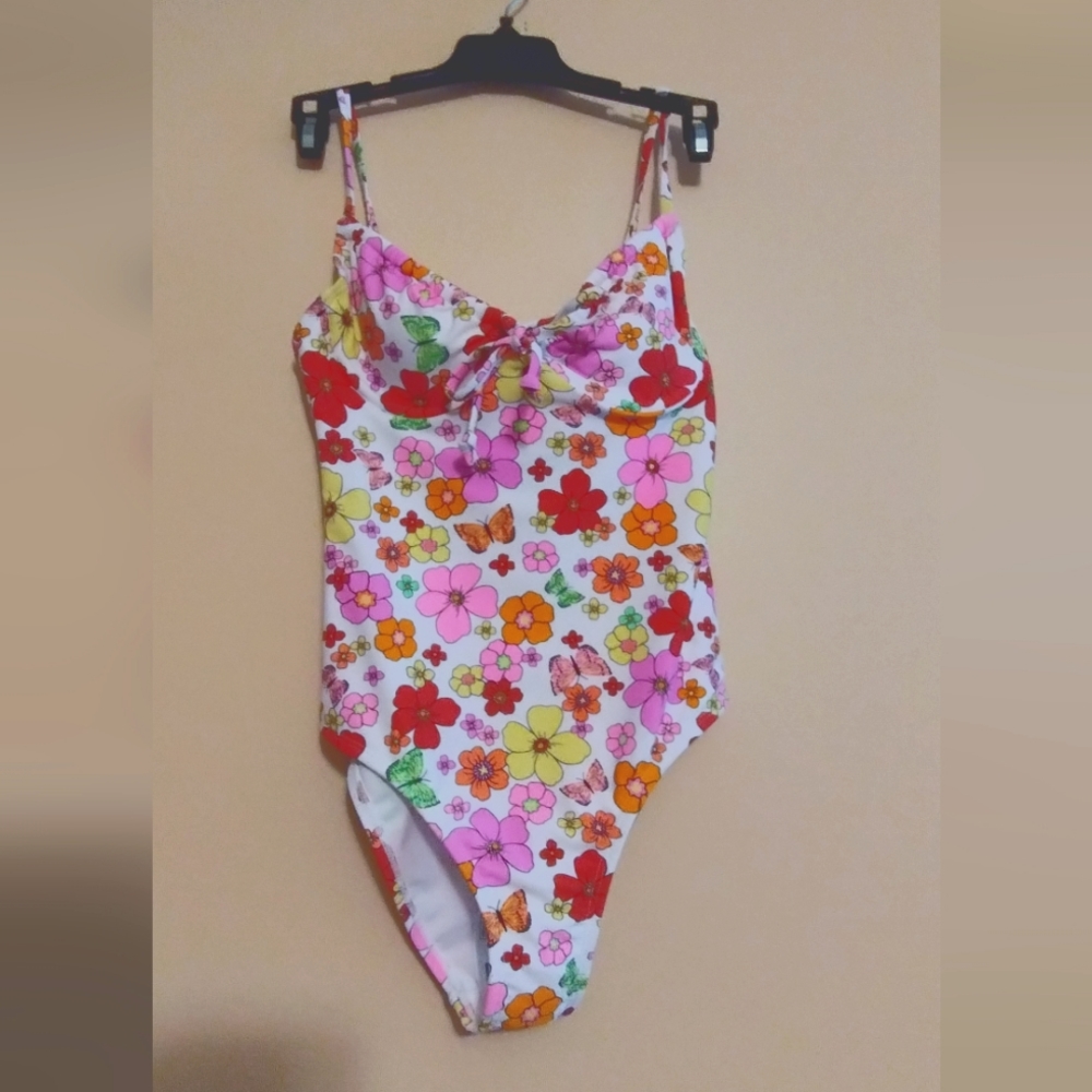 California Sunshine One-Piece Swimsuit, Colorful Floral Print, Size Small - NEW